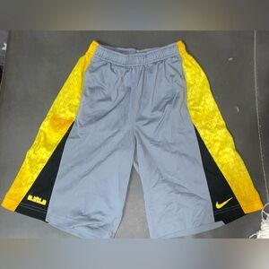 Nike LeBron Dri-Fit Boys’ Shorts – Gray with Yellow Hex Print Side Panels –Large